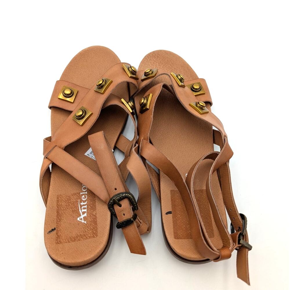 Antelope Reza Stud Block Heel Sandals Women's Tan Leather Size US9 EU39 - Picture 7 of 12